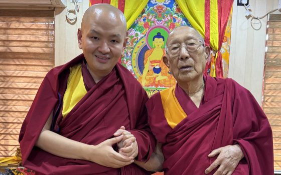 H.E. Kundeling Tatsak Rinpoche with H.E. Kalsang Choekyi Wangchuk at Kundeling Ladrang