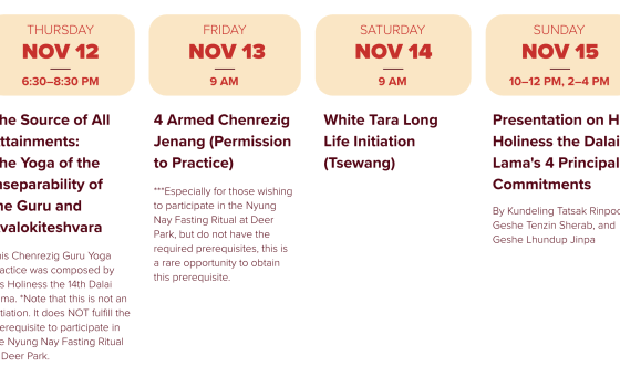 His Eminence the 13th Kundeling Tatsak Rinpoche to Teach at Deer Park